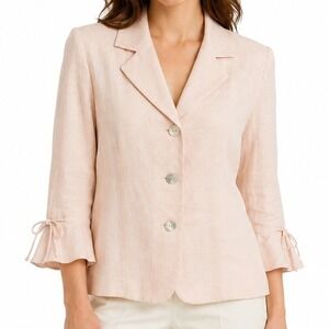 Linen Blazer Pale Pink Size 12 Lightweight Jacket Casual Chic Vintage Coquette